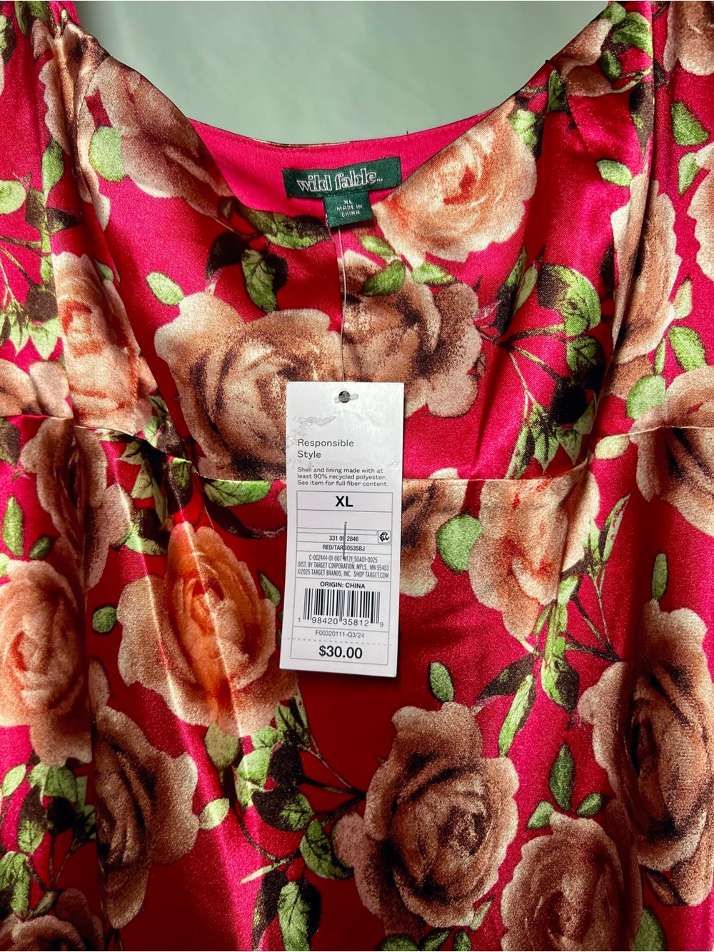 NWT Wild Fable Pink Rose Floral Satin Maxi Slip Dress Size XL